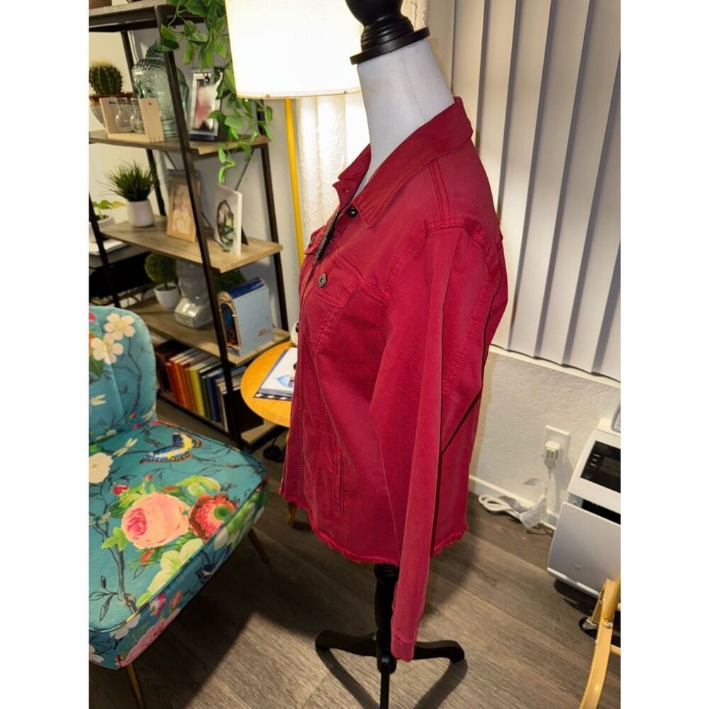 Red Button-Up Denim Jacket - Picture 8 of 13